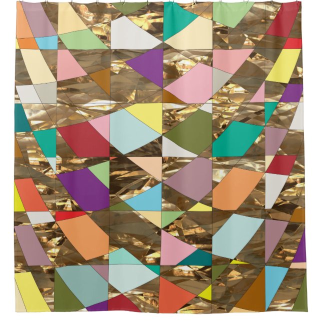 Abstract Colours Gold Foil Shower Curtain (Front)
