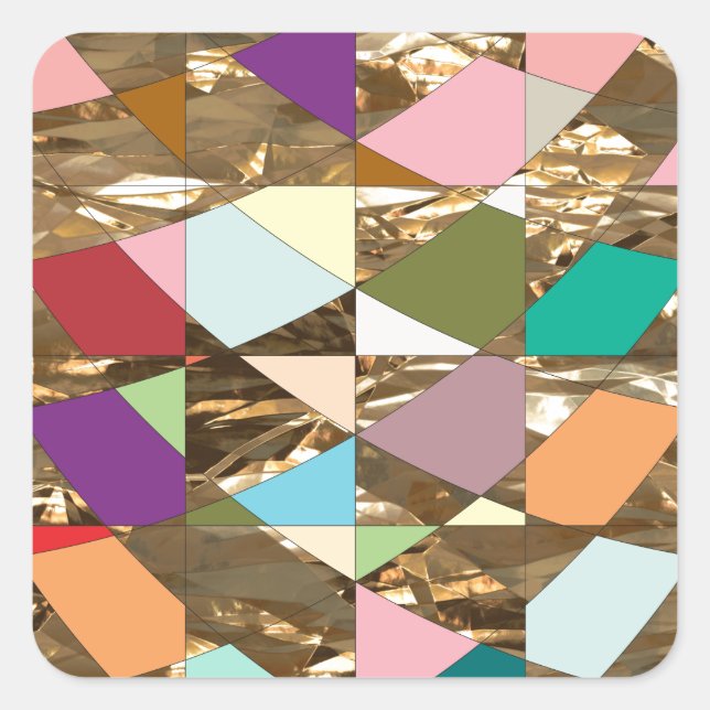 Abstract Colours Gold Foil Square Sticker (Front)