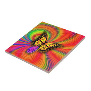 Abstract Colours Light Gold Butterfly Ceramic Tile