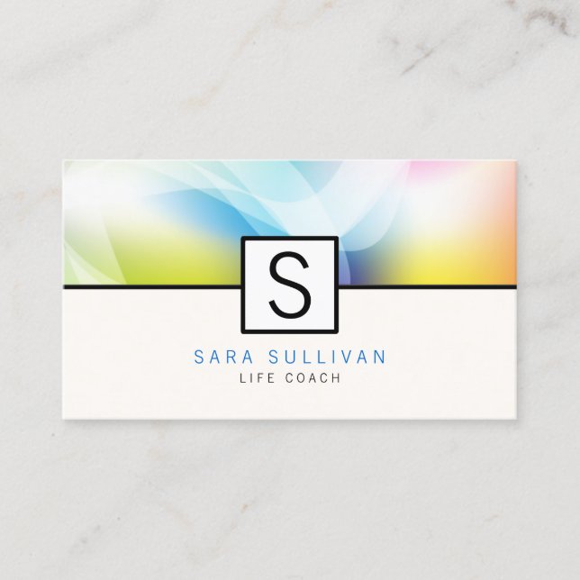 Abstract Colours Monogram Life Coach Business Card (Front)
