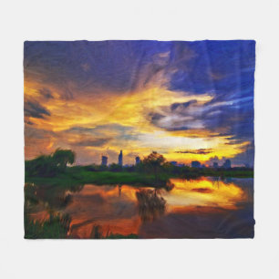 Abstract Colours Painting Saigon Sunset Fleece Blanket