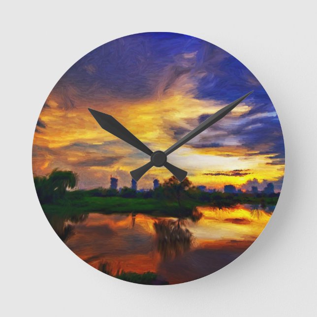 Abstract Colours Painting | Saigon Sunset Round Clock (Front)