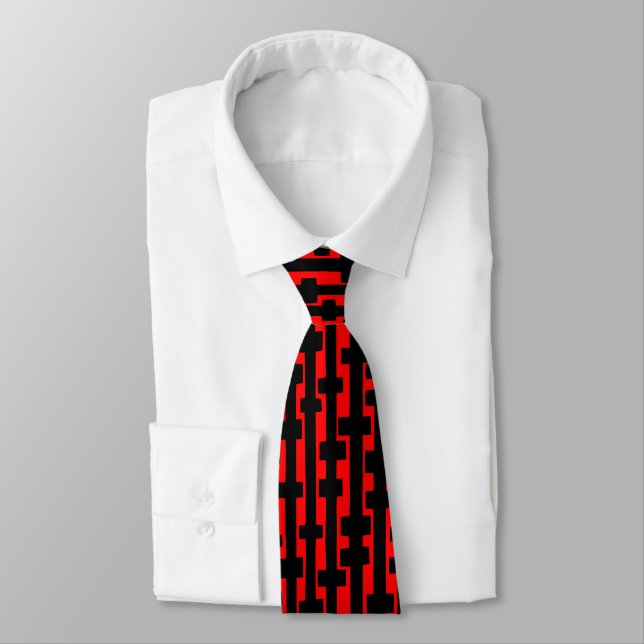 Abstract Columns - Black on Red Tie (Tied)