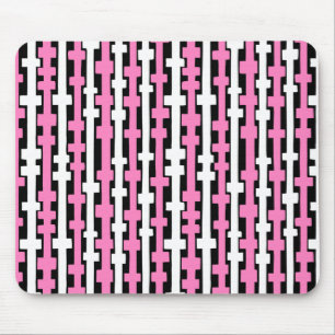 Abstract Columns - White and Pink on Black Mouse Pad