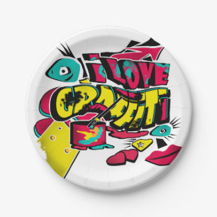 Abstract comics graffiti style text grunge urban c paper plate