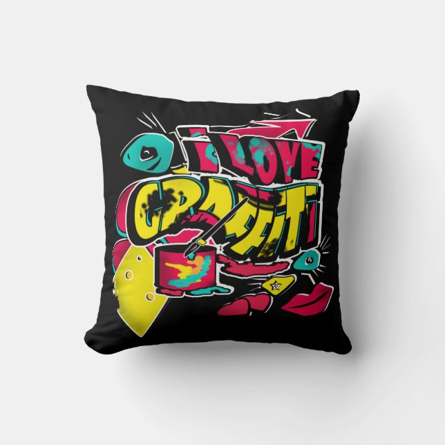 Abstract comics graffiti text grunge urban lips he cushion (Front)