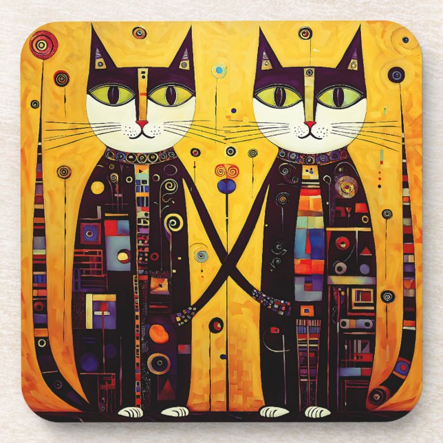 Abstract Companions: A Tale of Two Cats Coaster (Front)