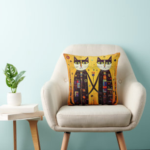 Abstract Companions: A Tale of Two Cats Cushion