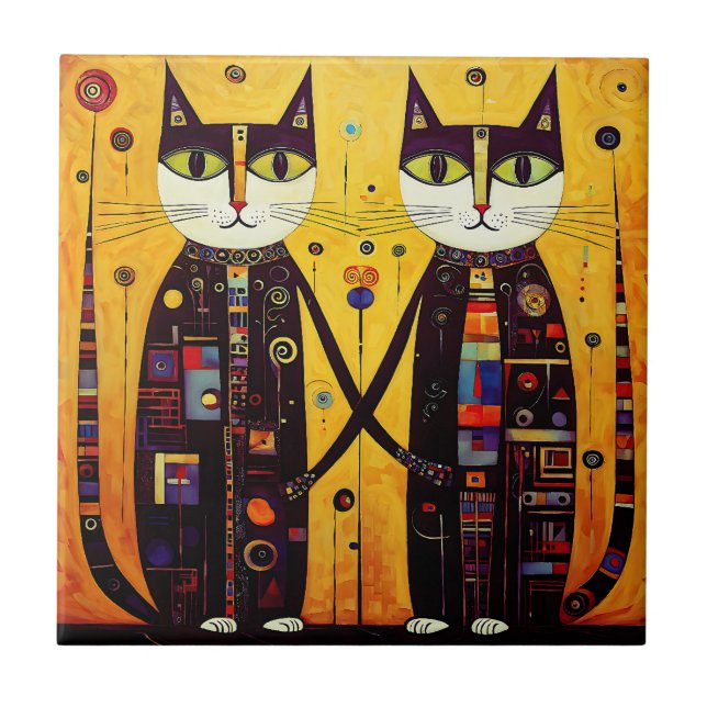 Abstract Companions: A Tale of Two Cats Tile (Front)