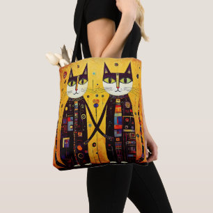Abstract Companions: A Tale of Two Cats Tote Bag