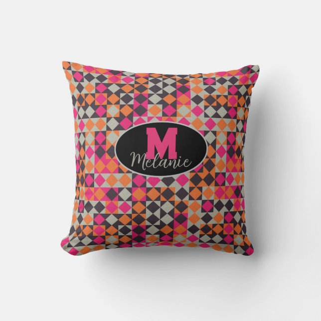 Abstract computational children's retro checker cushion (Front)