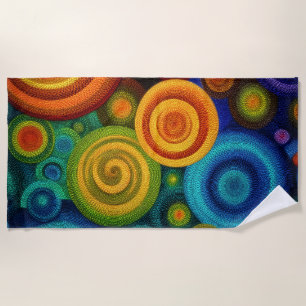 Abstract concentric circles in vibrant multicolor  beach towel