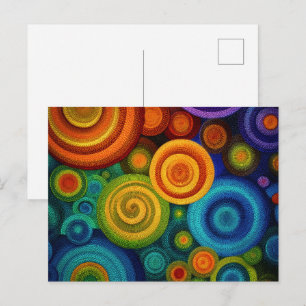 Abstract concentric circles in vibrant multicolor  postcard