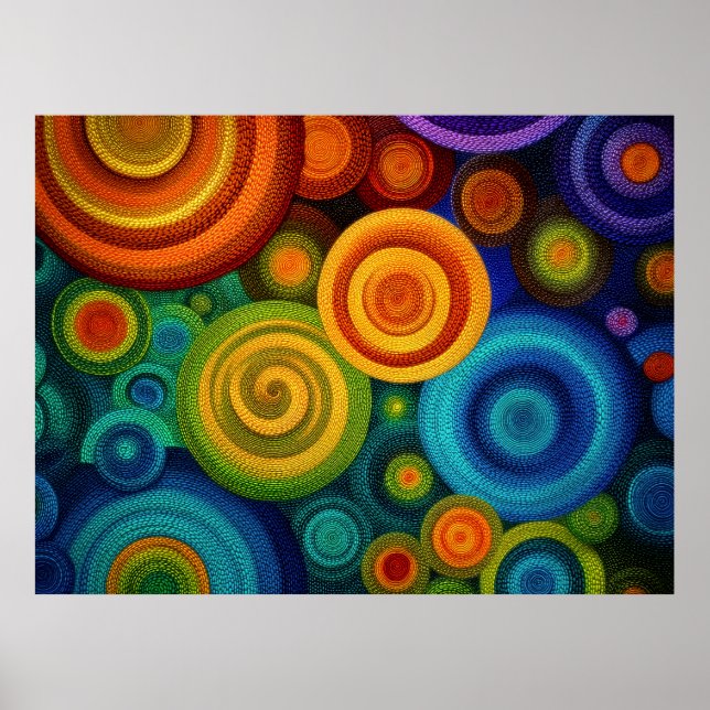 Abstract concentric circles in vibrant multicolor  poster (Front)