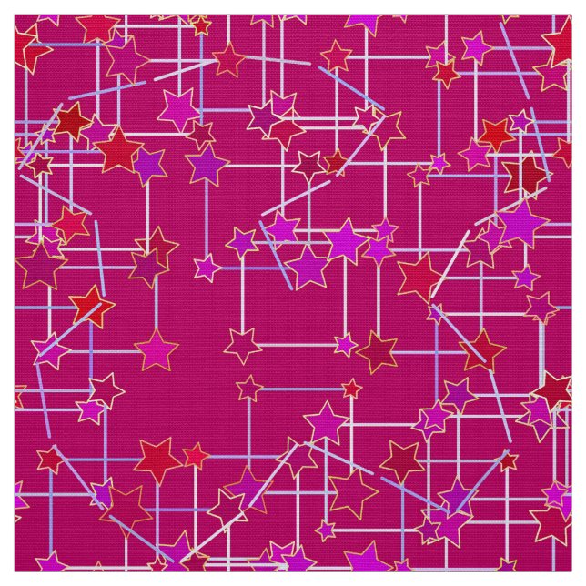 Abstract Constellation of Stars, Deep Fuchsia Pink Fabric (Swatch)