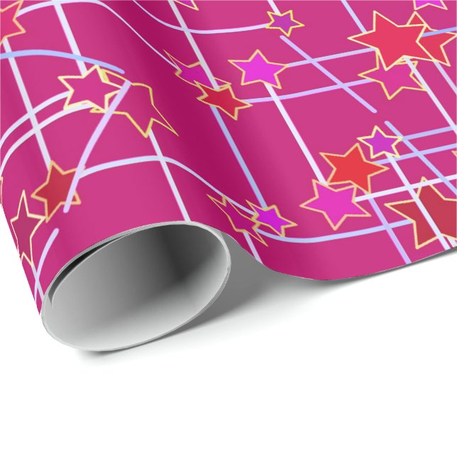 Abstract Constellation of Stars, Deep Fuchsia Pink Wrapping Paper (Roll Corner)