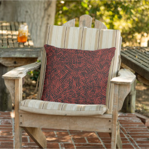 Abstract Contemporary Black Crosshatch On Red Rust Cushion
