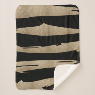 abstract contemporary chic black gold brush stroke sherpa blanket
