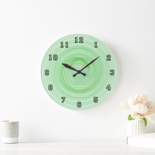 Abstract Contemporary Ombre Green Spirals Large Clock (Home)