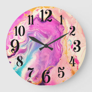 Abstract Contemporary Pink Paint Swirl Fine Art Large Clock