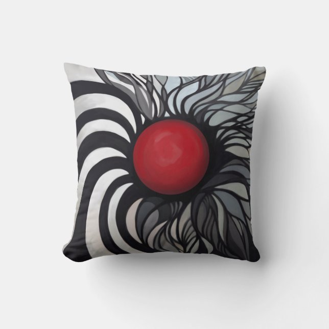 Abstract, contemporary, red circle, black, white cushion (Front)