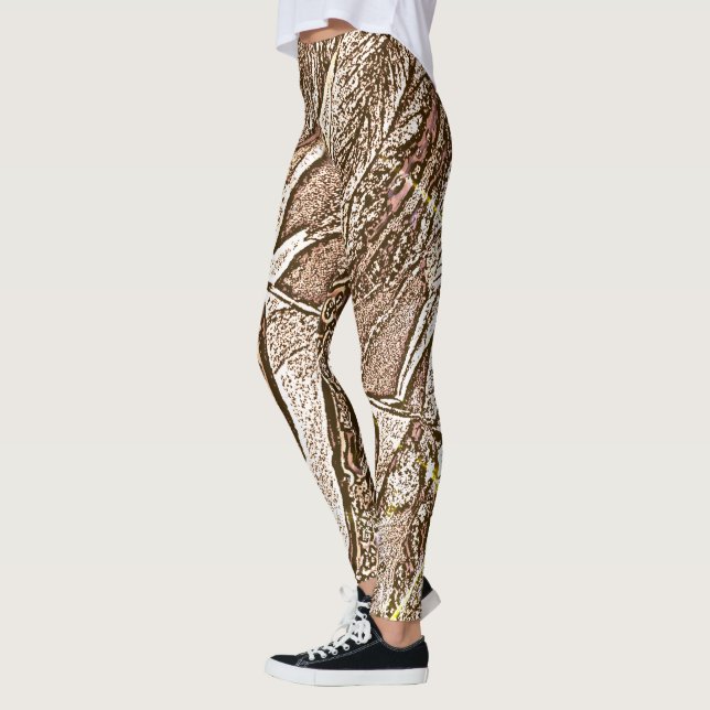 abstract contempory large pattern shades of brown leggings (Left)