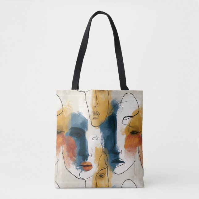Abstract Continuous Line Art Women's Faces Pattern Tote Bag (Front)