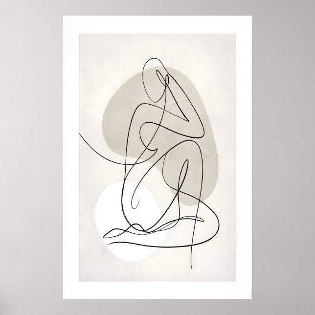 Abstract Contour Figure Poster - Neutral Grey and (Front)