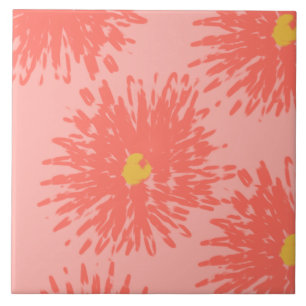 Abstract Coral Carnation Florals Tile