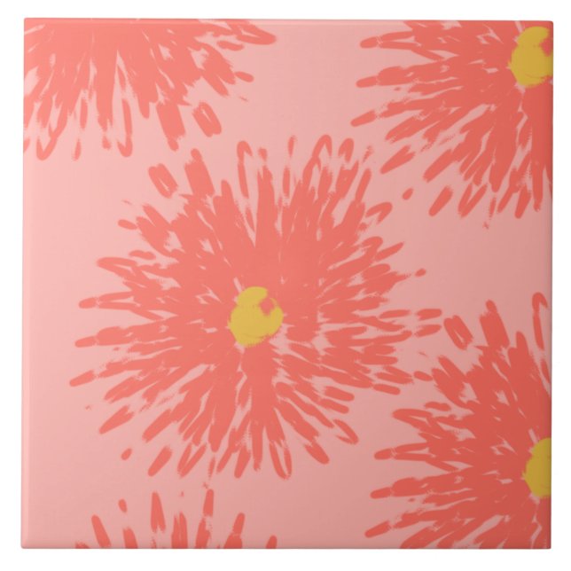 Abstract Coral Carnation Florals Tile (Front)