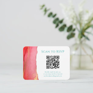 Abstract Coral Green QR Code Wedding Enclosure Card