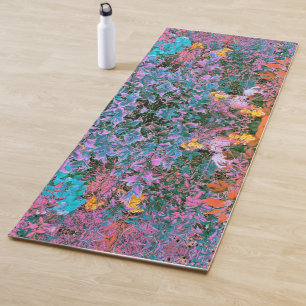 Abstract Coral, Pink Green and Aqua Garden Foliage Yoga Mat