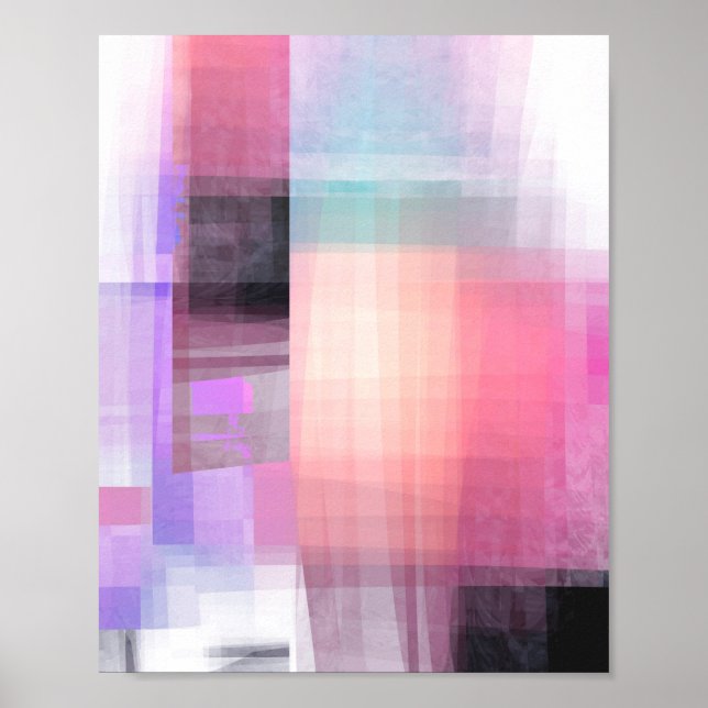 Abstract Coral Pink Purple Black Square Geometric Poster (Front)