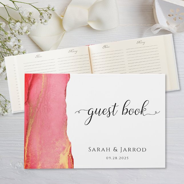 Abstract Coral Pink Wedding Guest Book (Creator Uploaded)