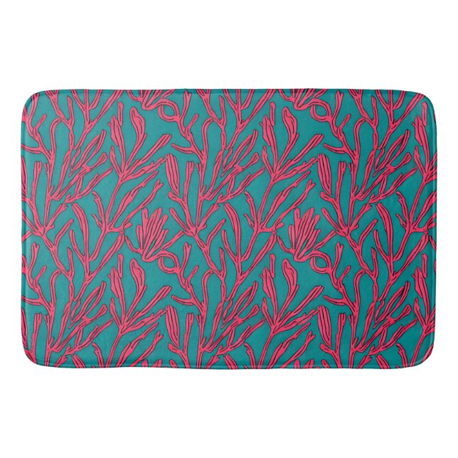 Abstract Coral Reef Pink and Teal Bath Mat (Front)