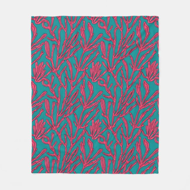 Abstract Coral Reef Pink and Teal Pattern Fleece Blanket (Front)