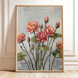 Abstract Coral Water Lily Minimalist Print