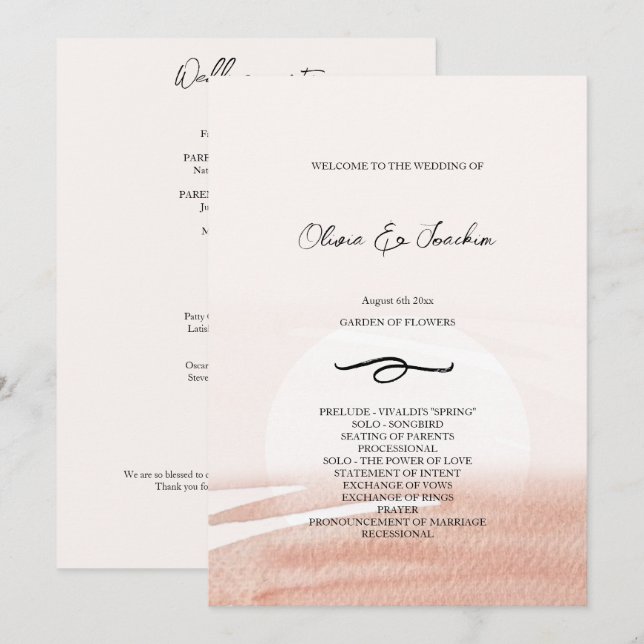 Abstract Coral Watercolor Hand-painted Programme (Front/Back)