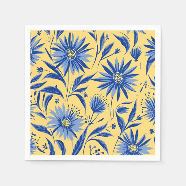 Abstract Cornflower Blue Botanical Napkin (Front)