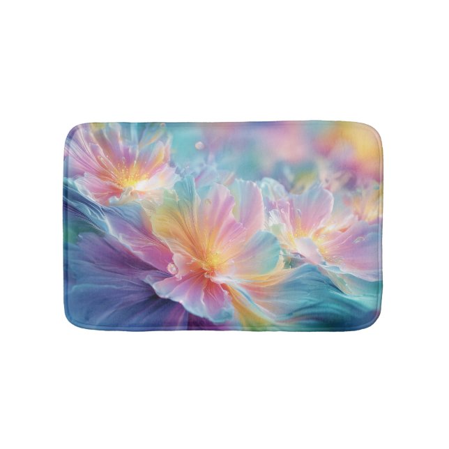 Abstract cosmic floral explosion in pastel bath mat (Front)