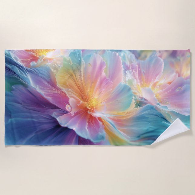 Abstract cosmic floral explosion in pastel beach towel (Front)
