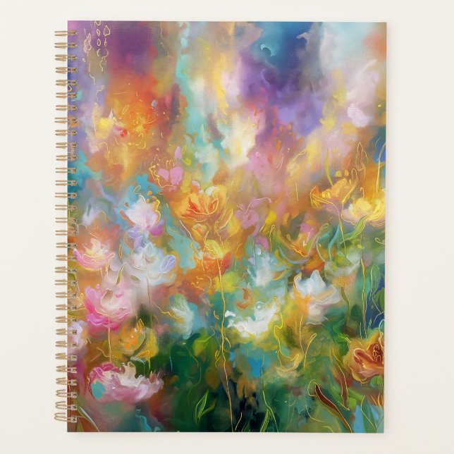 Abstract cosmic floral explosion in pastel colours planner (Front)