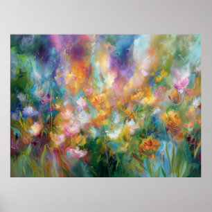 Abstract cosmic floral explosion in pastel colours poster