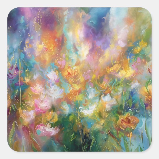 Abstract cosmic floral explosion in pastel colours square sticker (Front)
