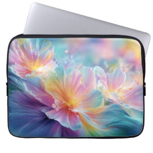 Abstract cosmic floral explosion in pastel laptop sleeve