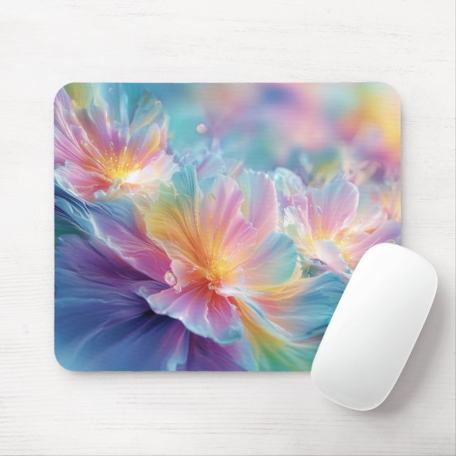 Abstract cosmic floral explosion in pastel mouse pad (With Mouse)