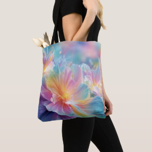 Abstract cosmic floral explosion in pastel tote bag