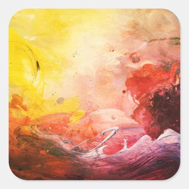 Abstract Cosmic Universe Painting Fiery Colors Square Sticker (Front)
