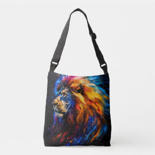Abstract Cosmic Wildlife Lion Portrait Crossbody Bag