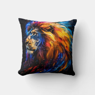 Abstract Cosmic Wildlife Lion Portrait Cushion